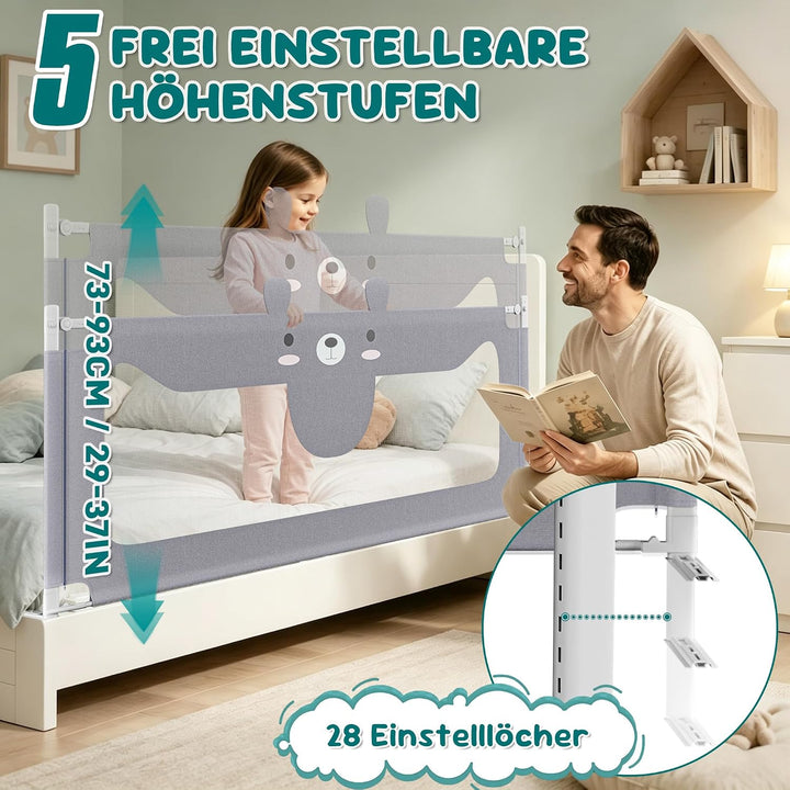NAIZY Rausfallschutz Bett 180cm Bettgitter Baby Bettschutzgitter mit Höhenverstellbar Kinderbettgitt