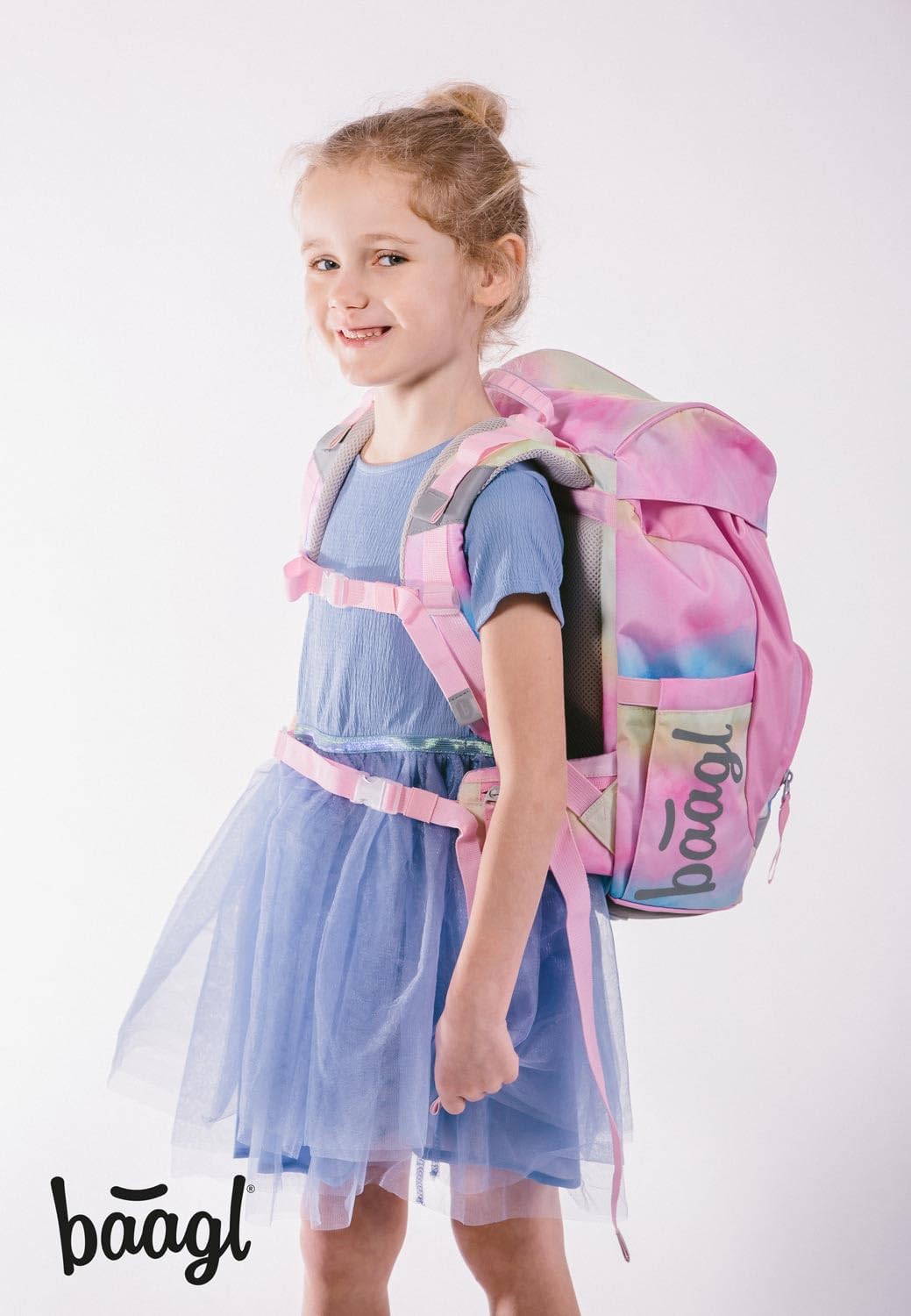 Baagl Schulranzen Mädchen für 1. Klasse, Airy Schultasche Set 3-Teilig, Grundschule Schulrucksack fü