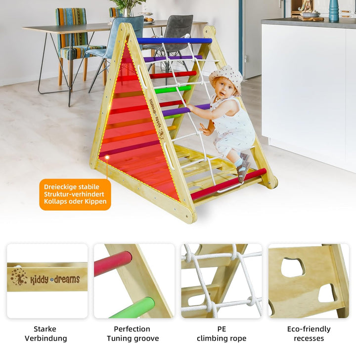 CCLIFE Kletterdreieck ab 1 Jahr Klettergerüst Indoor Montessori Pikler Dreieck mit Kletterseil, Holz