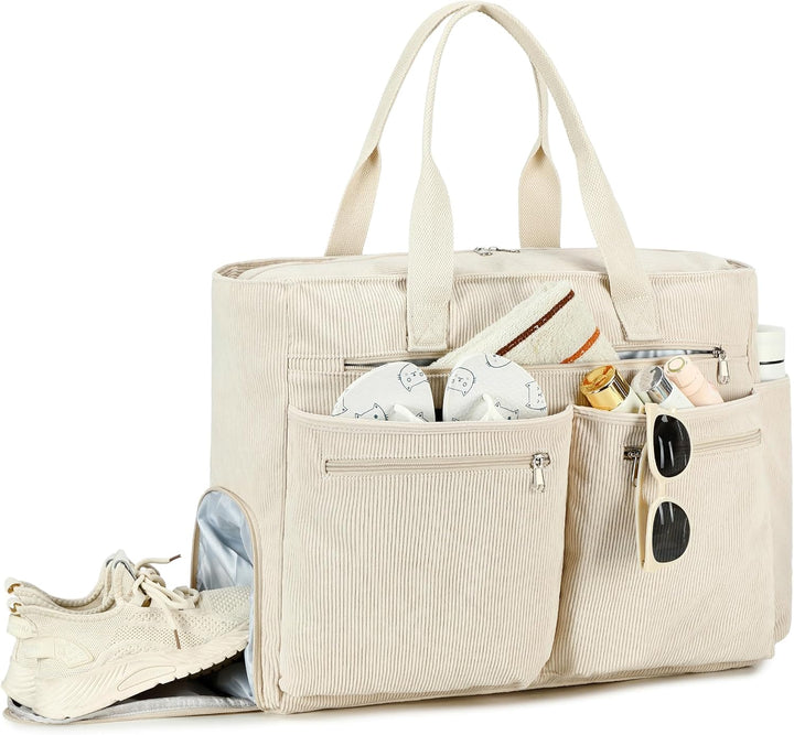 Makukke Strandtasche XXL, Cord Weekender Damen mit Schuhfach, Gross Faltbar Badetasche mit Reissvers