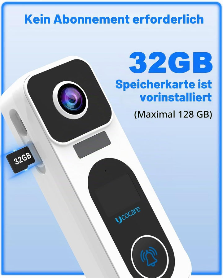 UCOCARE 4MP Türklingel mit Kamera mit 32GB Speicherkarte-Kein Abonnement Erforderlich, Klingel mit K