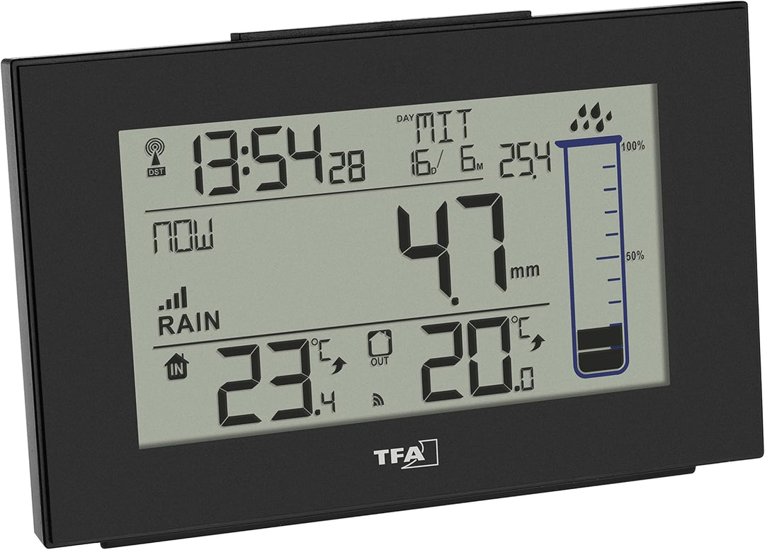 TFA Dostmann 47.3006 Splash digitaler Funk-Regenmesser Niederschlagsmesser (schwarz), Schwarz