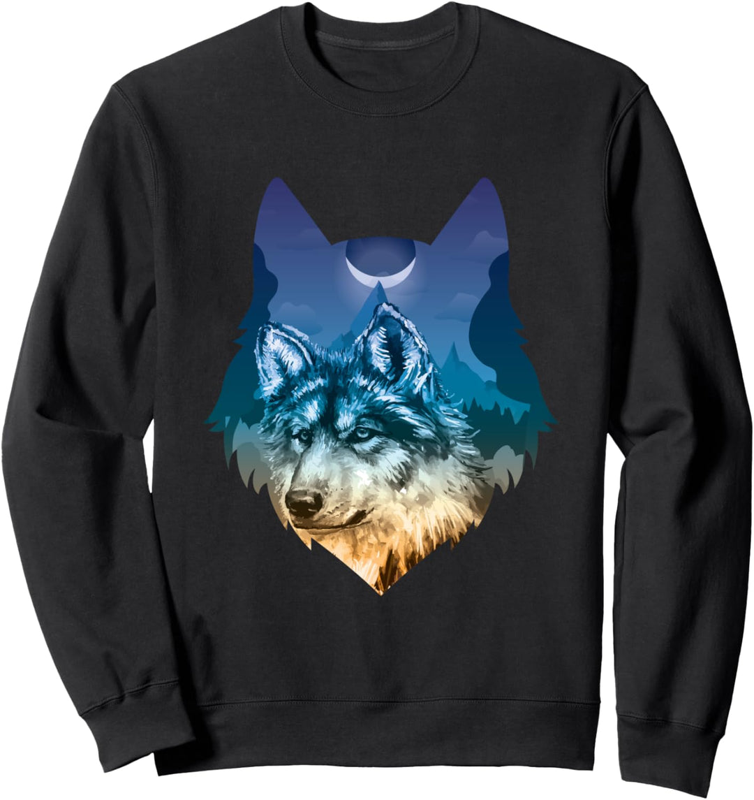 Wolf Nachthimmel Mond Wildtier Geschenk Fun Sweatshirt