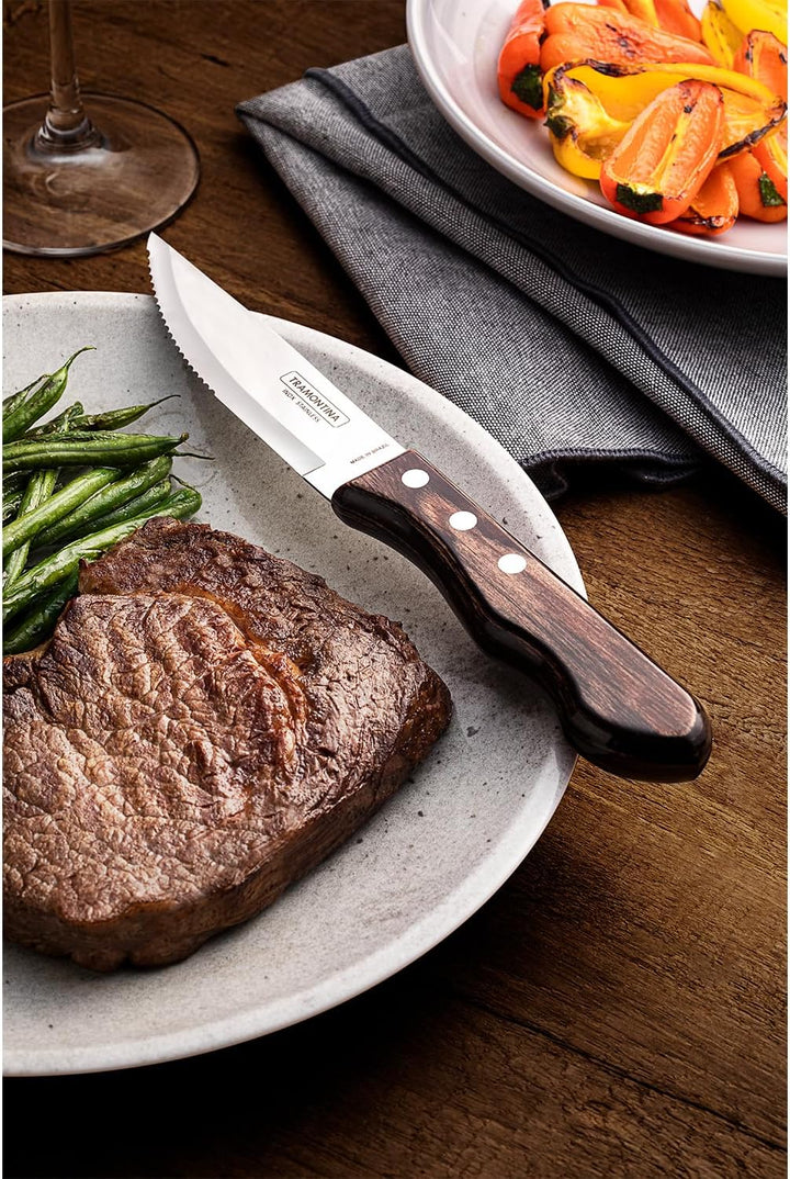 Tramontina JUMBO Steakmesser-Set, rostfreiem Edelstahl, spülmaschinenfest, Griffe aus Echtholz, FSC,