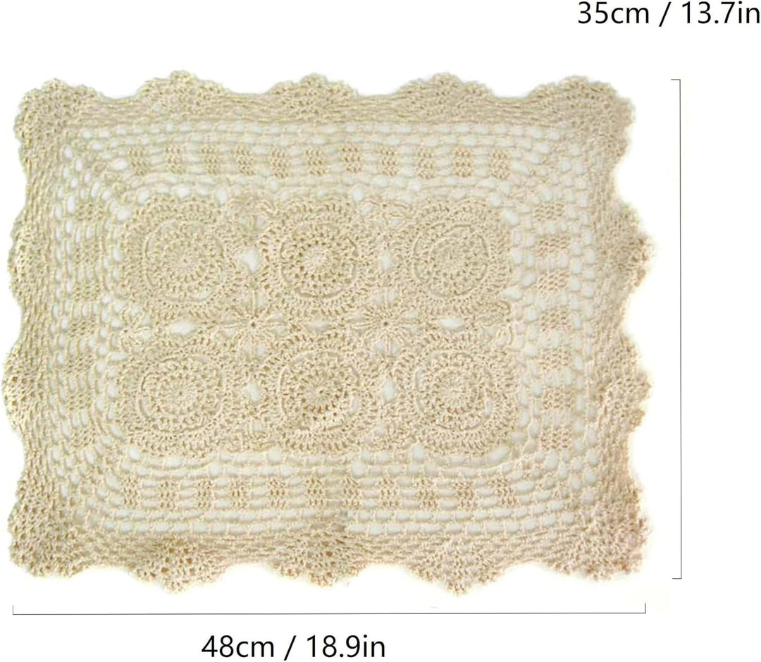 kilofly Handgemachte Häkelarbeit-Baumwollspitze Tischset Deckchen [Set von 4] Beige, Beige