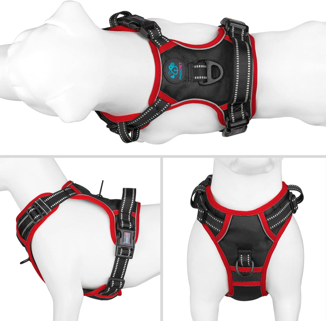 PHOEPET Verbessertes Hundegeschirr ohne Zug, reflektierende, verstellbare Weste, mit Trainingsgriff