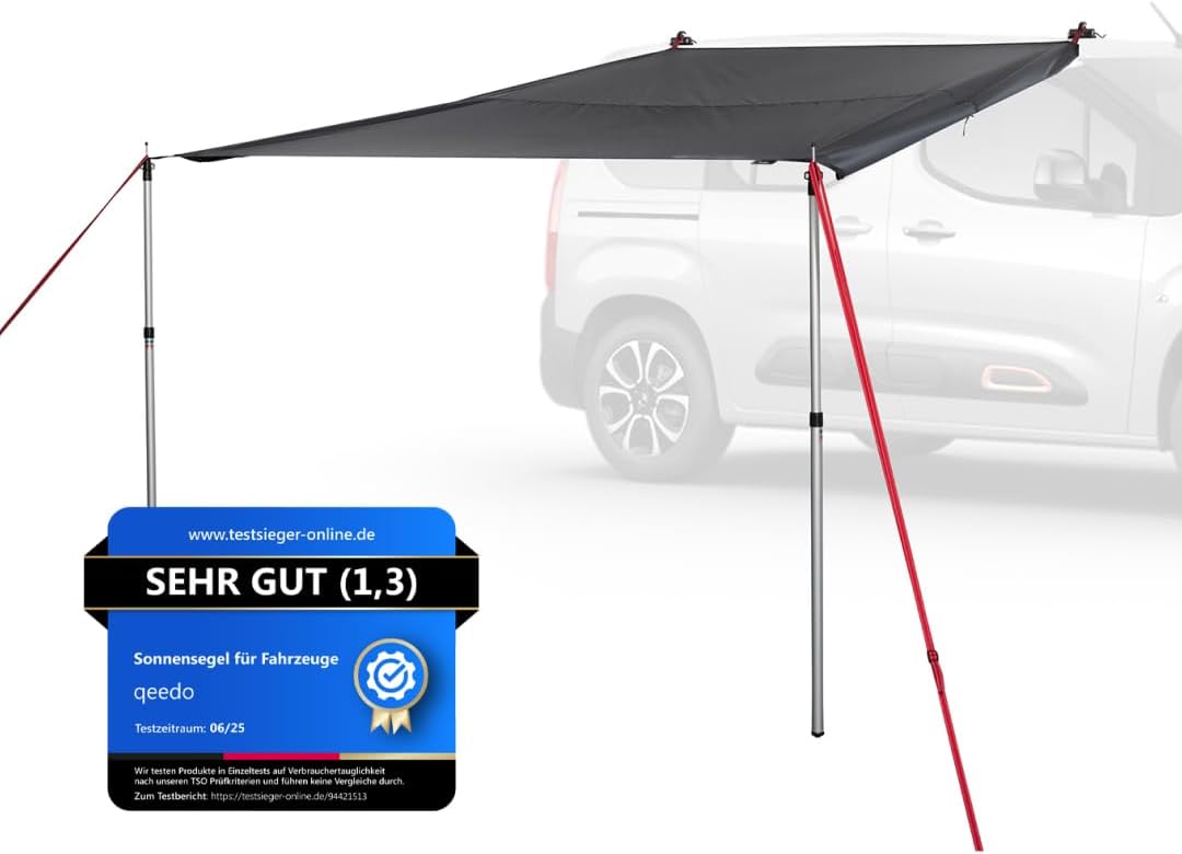 qeedo Motor Tarp Bus Sonnensegel mit UV-Schutz (UV80) & Dark-Coating, Keder; Bänder oder Saugnapf-Mo