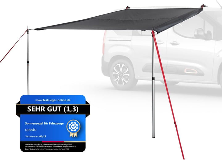 qeedo Motor Tarp Bus Sonnensegel mit UV-Schutz (UV80) & Dark-Coating, Keder; Bänder oder Saugnapf-Mo