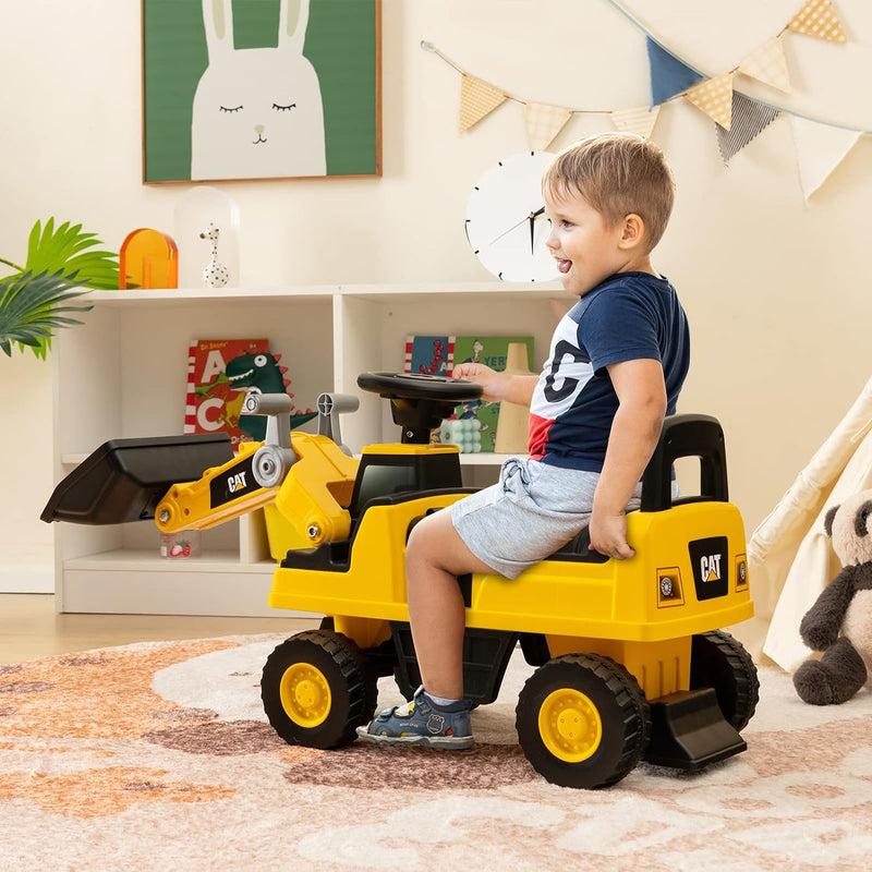 COSTWAY Kinder Sitzbagger mit Stauraum unter dem Sitz, Kinderbagger mit Hupen und Verstellbarer Scha