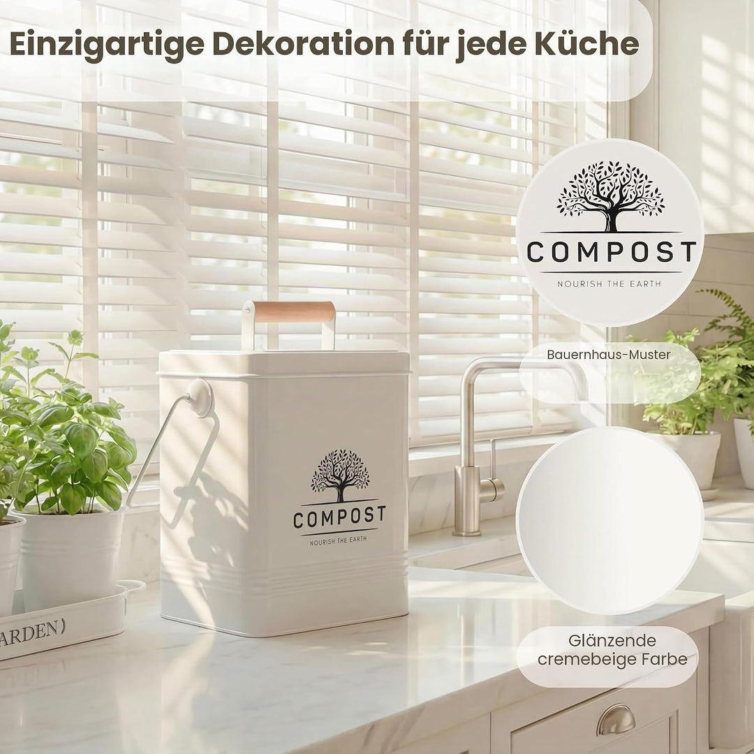 Perfnique Biomülleimer küche, 6L Komposteimer für die Küche, Geruchsdicht Komposteimer für den Innen