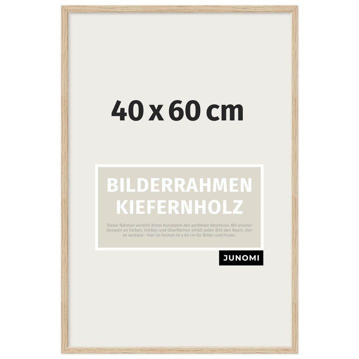 JUNOMI® Bilderrahmen 40 x 60 cm Holz | Farbe Eiche | Bilderrahmen Eiche mit bruchsicherem Acryl-Glas