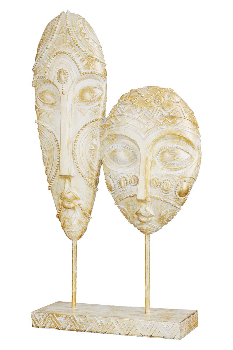 GILDE Deko SkulpturKopf Köpfe Masken - zum Stellen - Farbe/weiss/Gold, mit Verzierungen - Höhe 3 cm
