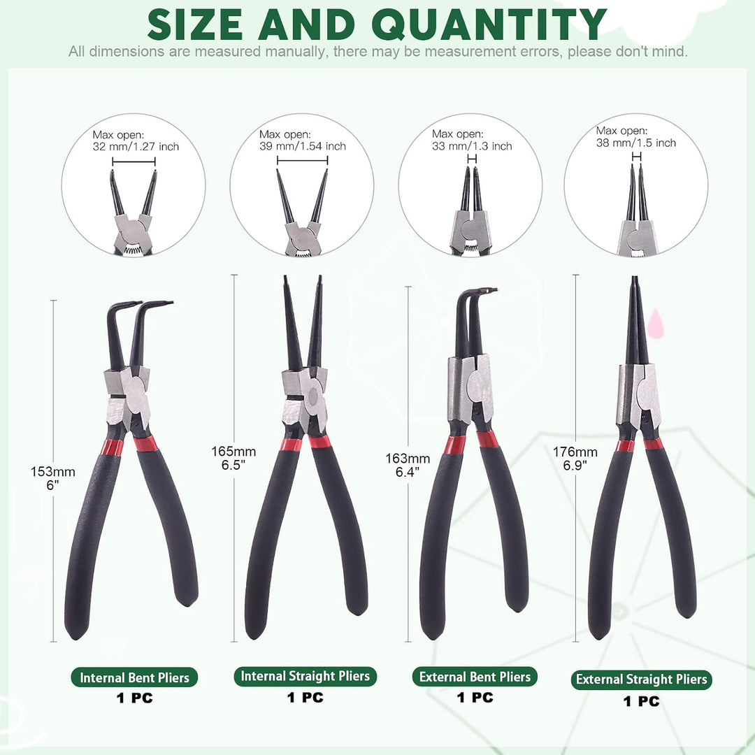 Keadic 8 Pcs 7-Inch Snap Ring Pliers with Hook Set Includes Straight/Bent/Jaw/Tips C-Clip and Precis