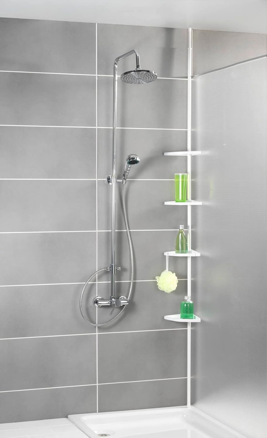 WENKO Teleskop Duschecke Easy Weiss Ø 1,9 cm, aus Aluminium Weiss, Weiss