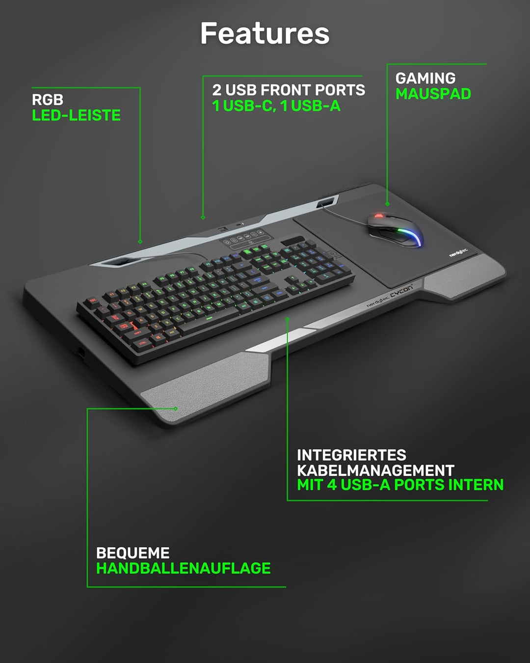 Couchmaster Lapboard³ mit HORIZONLIGHT RGB Bar, ergonomisches Gaming Knietablett für Couch, Sofa und