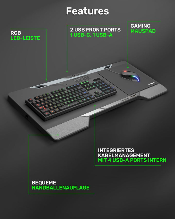Couchmaster Lapboard³ mit HORIZONLIGHT RGB Bar, ergonomisches Gaming Knietablett für Couch, Sofa und