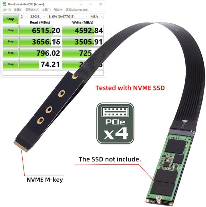 Xiwai NGFF M-Key NVME SSD Extender Karte mit PCI-E 4.0 Flexibles PCI-Express-Verlängerungskabel, 30