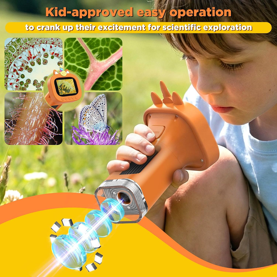 Digitales Handmikroskop für Kinder 1000X, Taschenmikroskop mit 2,4-Zoll-Farbdisplay, 9 LEDs, wiedera