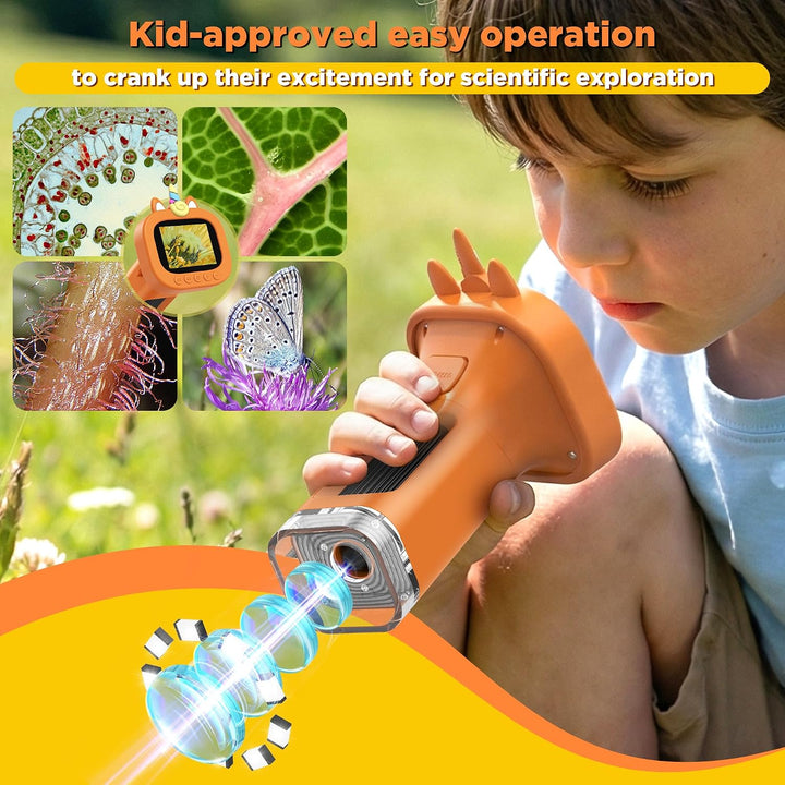 Digitales Handmikroskop für Kinder 1000X, Taschenmikroskop mit 2,4-Zoll-Farbdisplay, 9 LEDs, wiedera