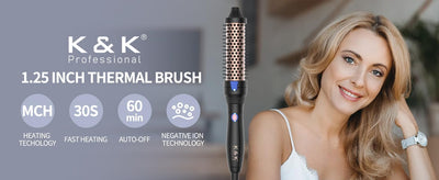 K&K Thermobürste Keratin Thermal Brush Protect Beheiztes Fass Heisse Haarbürste Ionisch Glatt Schein