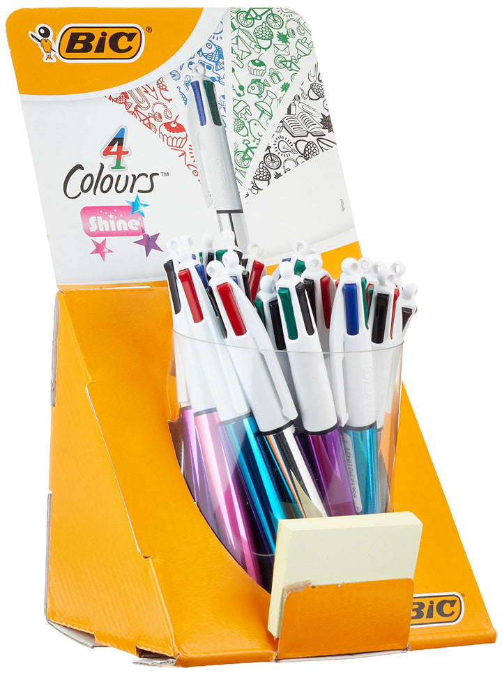 BIC 4 Farben Kugelschreiber Set 4 Colours Shine, 20er Pack in Thekendisplay, 4 Schaft Farben, Ideal