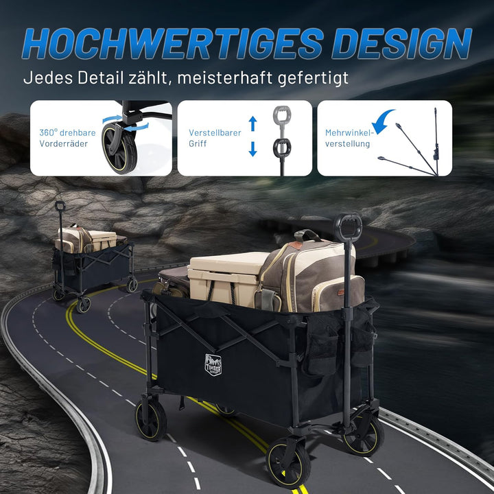 TIMBER RIDGE Bollerwagen Faltbar 200L mit Getränkehalter Verstellbarem Griff, Handwagen Klappbar Tra