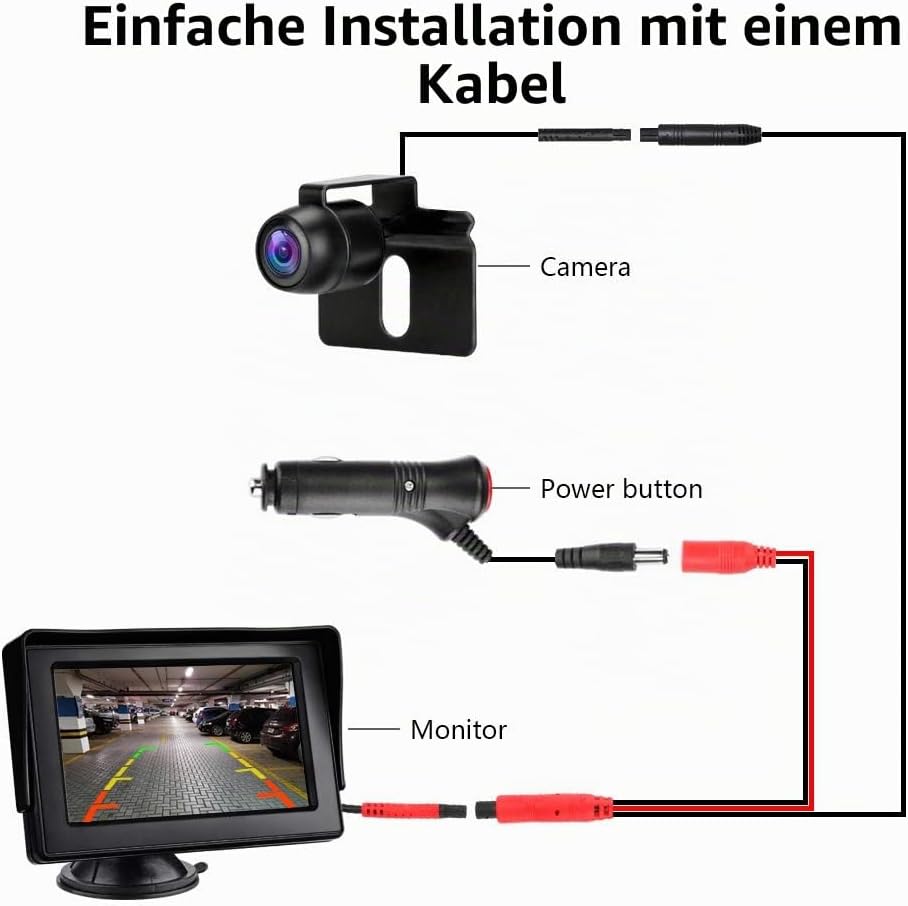 Rückfahrkamera mit Monitor Rückfahrkamera Auto IP68 Wasserdicht Nachtsicht Einparkhilfe System 4.3''