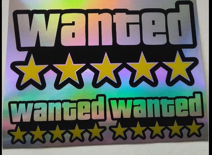 Wanted Holographische Aufkleber mit 5 Sternen - Reflektierende Aufkleber Waterproof - Vinyl Aufklebe