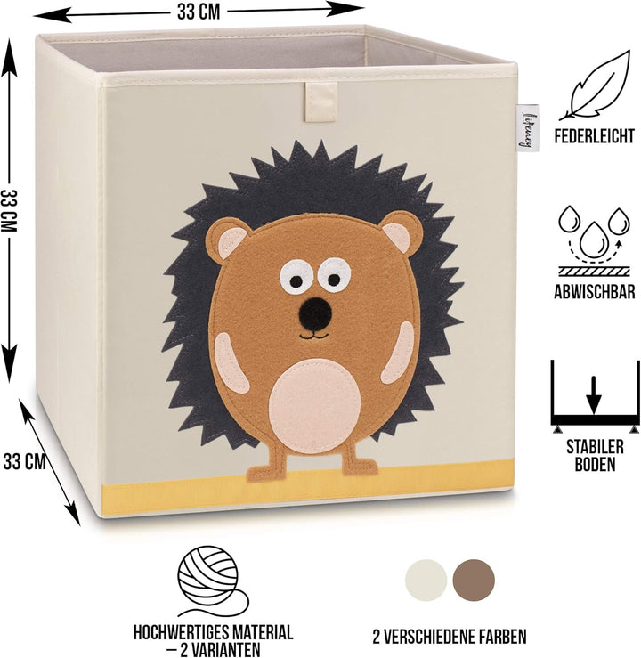 LIFENEY Aufbewahrungsbox mit Igel Motiv I Spielzeugbox mit Tiermotiv passend für Würfelregale I Ordn