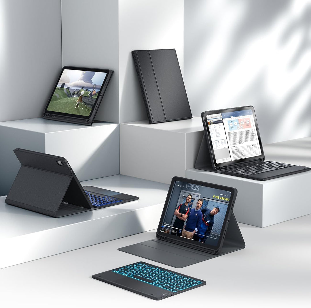 CHESONA iPad 10 Generation Hülle mit Tastatur(10,9, 2022), 7 Farben Beleuchtung, Multi Touch Trackpa