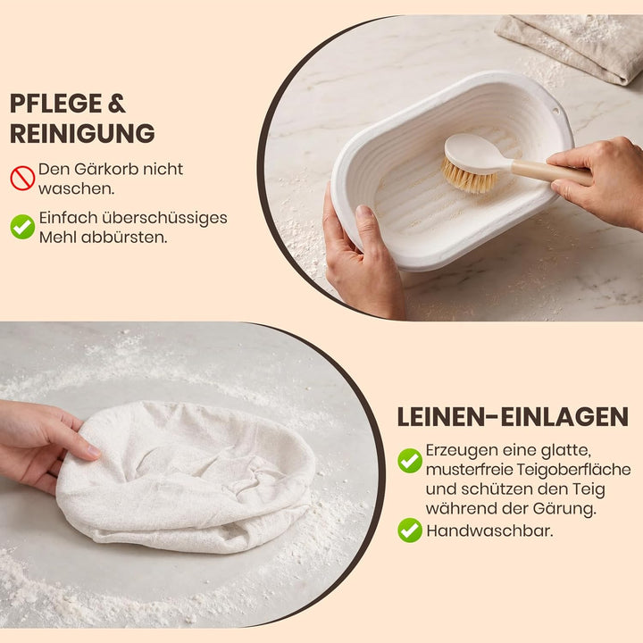 2er Set ovale Banneton-Gärkörbe aus Zellstoff für Sauerteigbrot, Gärkörbe für handwerklich hergestel