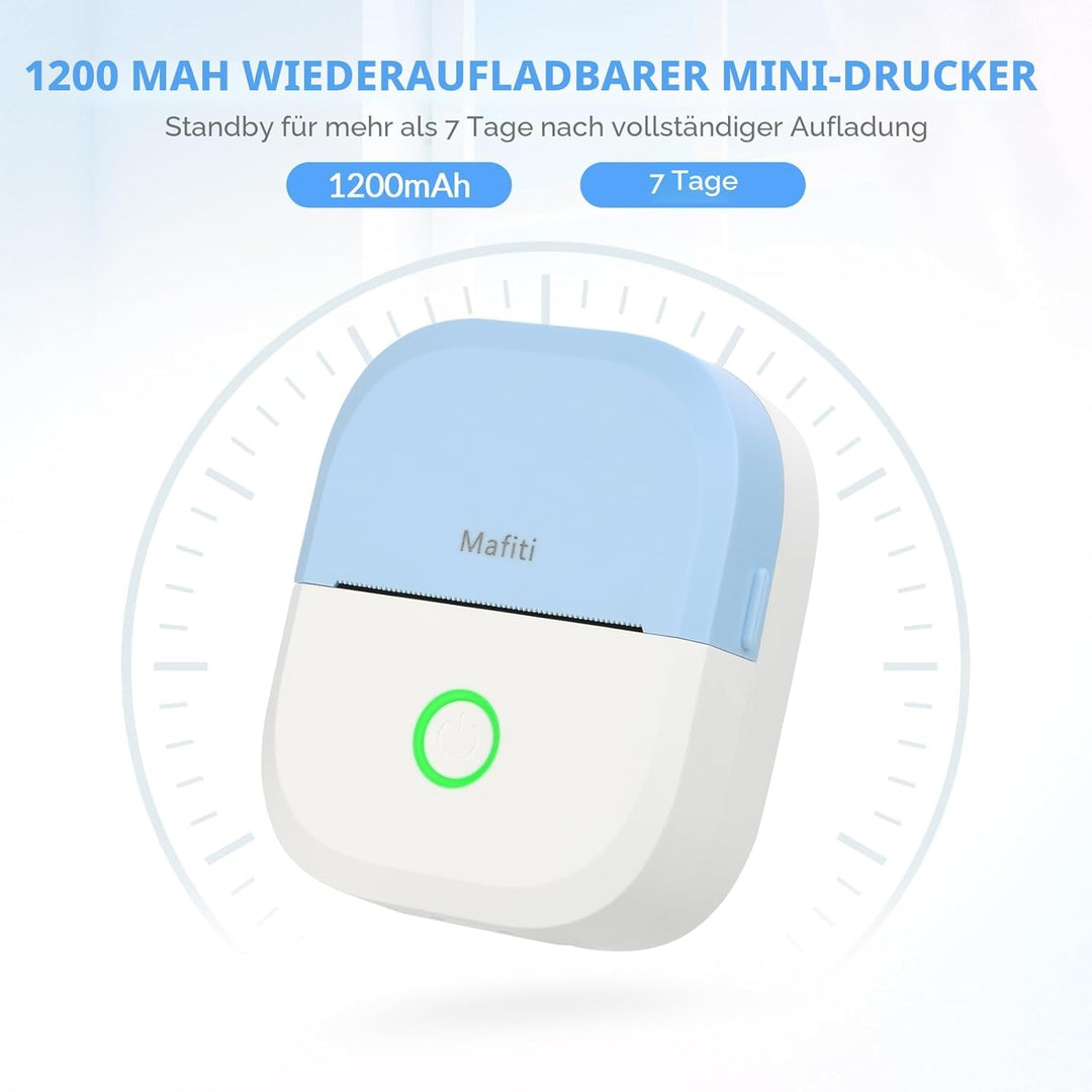 mafiti Mini Drucker tragbarer Mini Printer, Mini Fotodrucker Wireless Taschendrucker Thermodrucker S