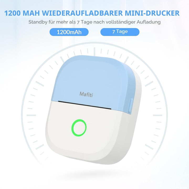 mafiti Mini Drucker tragbarer Mini Printer, Mini Fotodrucker Wireless Taschendrucker Thermodrucker S