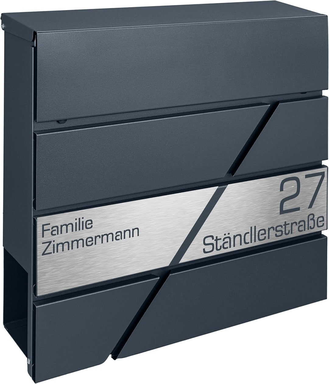 Briefkasten mit Zeitungsfach in Anthrazit, Edelstahlbriefkasten, Wandbriefkasten Briefkasten mit Sch