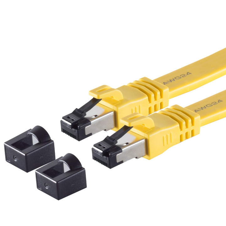 1aTTack.de 0,25m - Cat8.1 High End Patchkabel flach gelb - 1 Stück 40 Gigabit Netzwerkkabel Ethernet