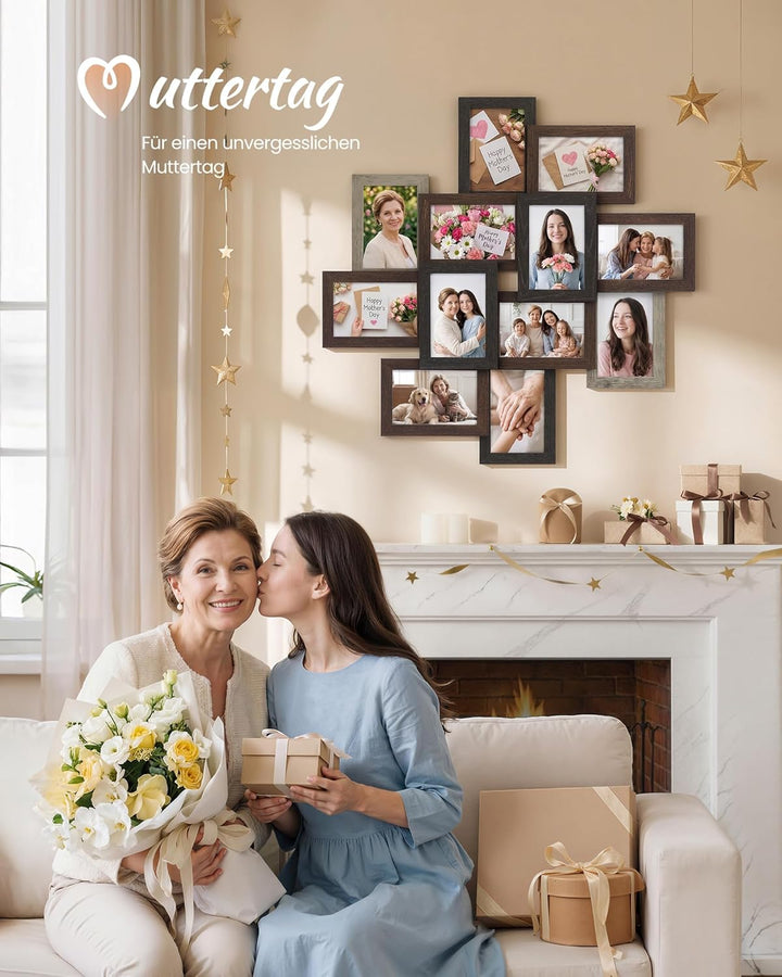 SONGMICS Bilderrahmen-Collage, 12 Fotorahmen für 10 x 15 cm Bilder, Fotocollage, Wandcollage, Multi-