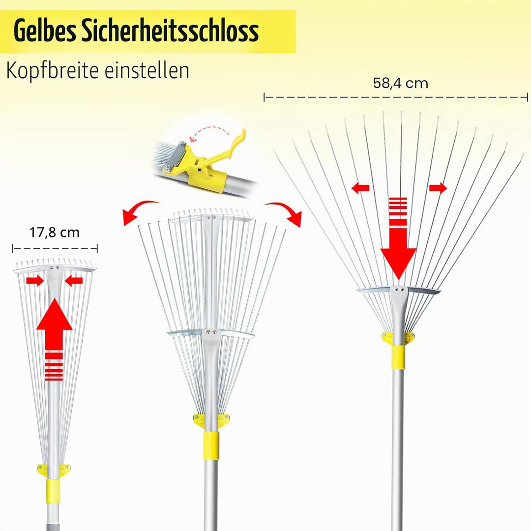 Jardineer 160 cm Teleskopstiel Garten Laubrechen, Sammeln von Rasen und Gartenabfällen, Aluminiumgri
