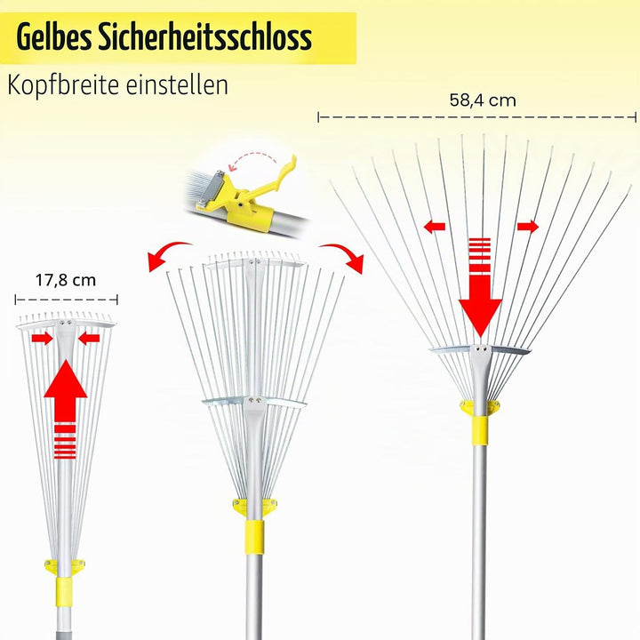 Jardineer 160 cm Teleskopstiel Garten Laubrechen, Sammeln von Rasen und Gartenabfällen, Aluminiumgri