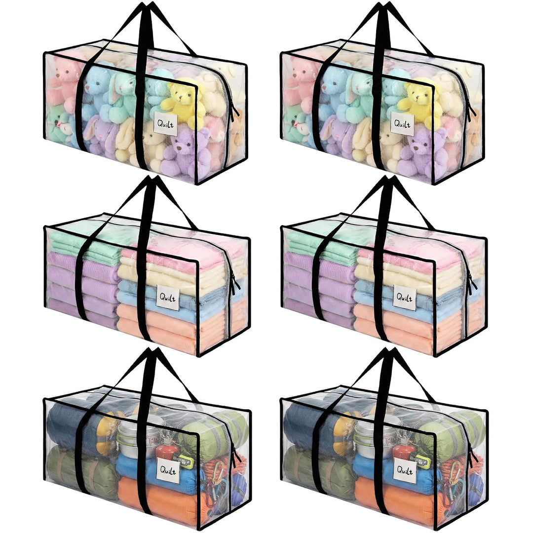 6 Stück 90L Aufbewahrungstasche, Heavy-Duty Weihnachtslager Transparente Umzugskartons Grosse mit Re