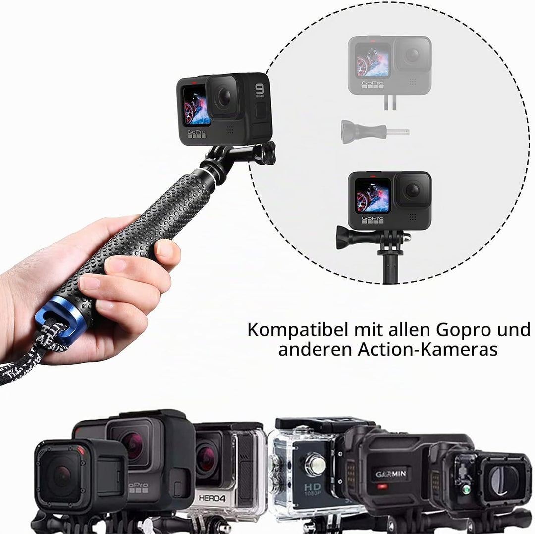 AFAITH Selfie Stick für GoPro Hero 13 12 11 10 9 8 7, 49CM Verstellbares Wasserdichtes Einbeinstativ