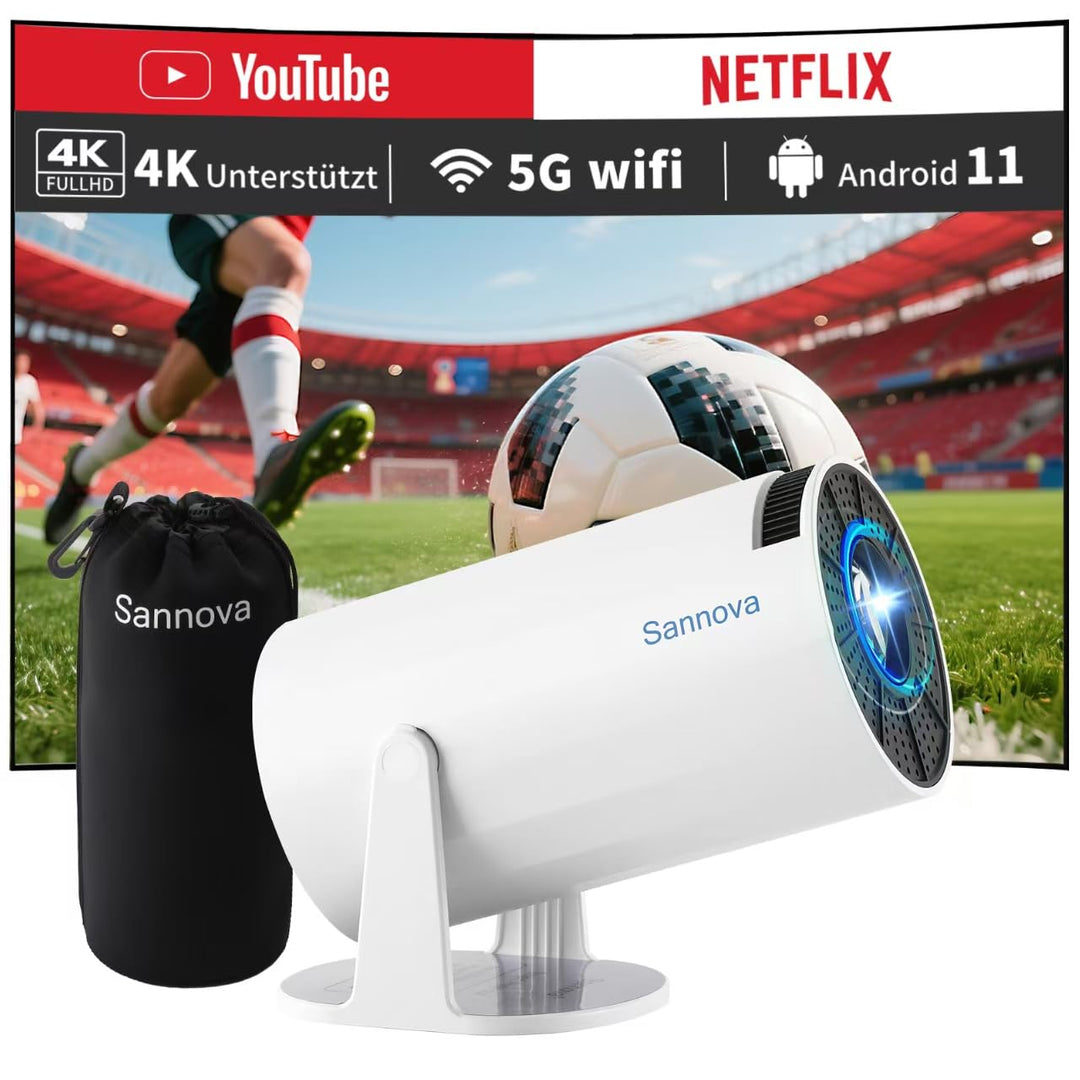 Mini Beamer, Projektor 4k 1080P Unterstützt, 5G WiFi, 200 ANSI, Android 11, Automatischer Trapezkorr