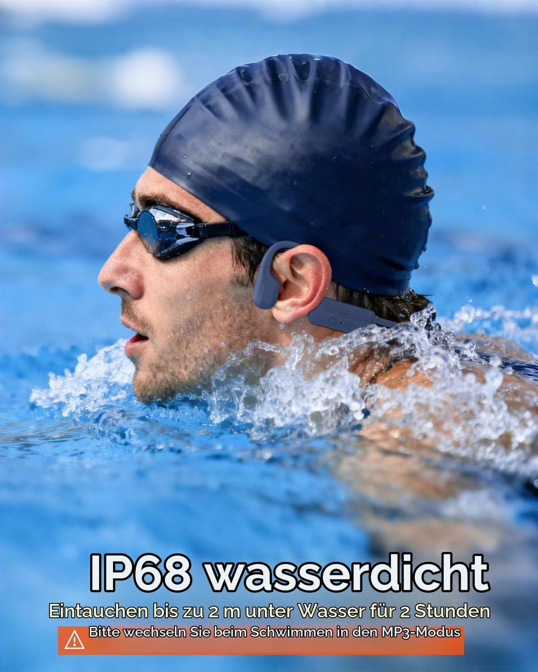 MONODEAL Kopfhörer Schwimmen IP68 wasserdichte Knochenschall Kopfhörer Bluetooth 5.4, Bone Conductio