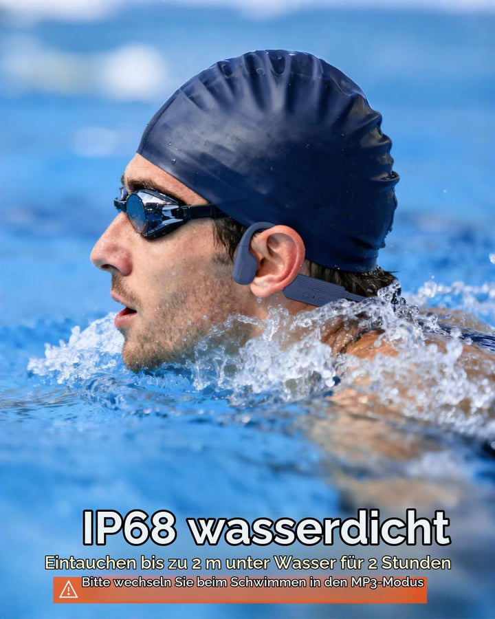 MONODEAL Kopfhörer Schwimmen IP68 wasserdichte Knochenschall Kopfhörer Bluetooth 5.4, Bone Conductio