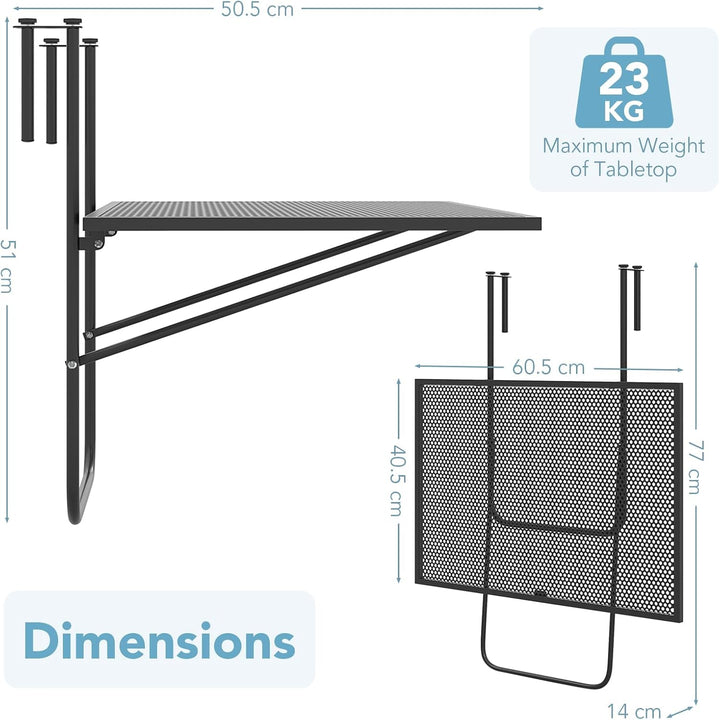 GIANTEX Balkontisch klappbar Hängetisch, Balkonhängetisch 60,5 x 50,5cm, Klapptisch Gartentisch zum