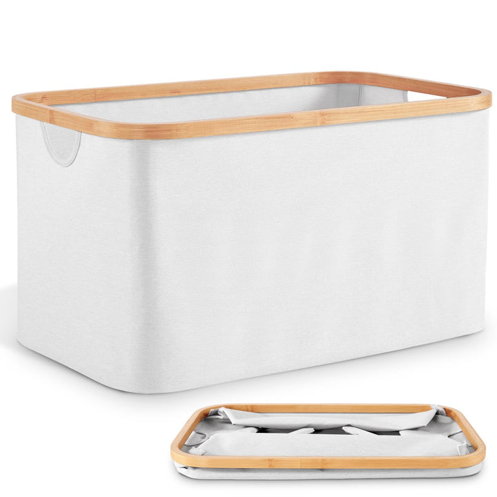 Faltbarer Wäschekorb 50L Beige Stoff Bambus Faltbar Wäschewanne Klappbar Korb Aufbewahrung Flach Wäs