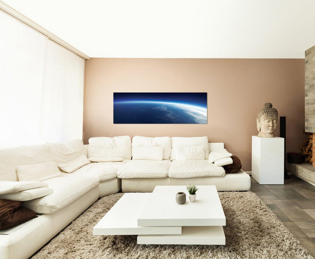 Paul Sinus Art Panoramabild auf Leinwand und Keilrahmen 120x40cm Weltraum Planet Erde Draufsicht Fot