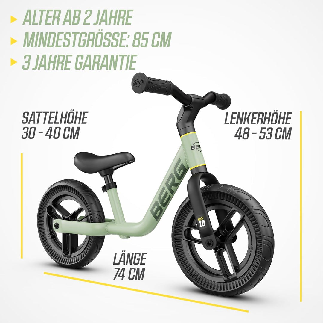 BERG MOOV 10 Laufrad | ab 2 jahre | bis zu 30 kg | 10 Zoll | Lenkrad und Sattel Höhenverstellbar | S