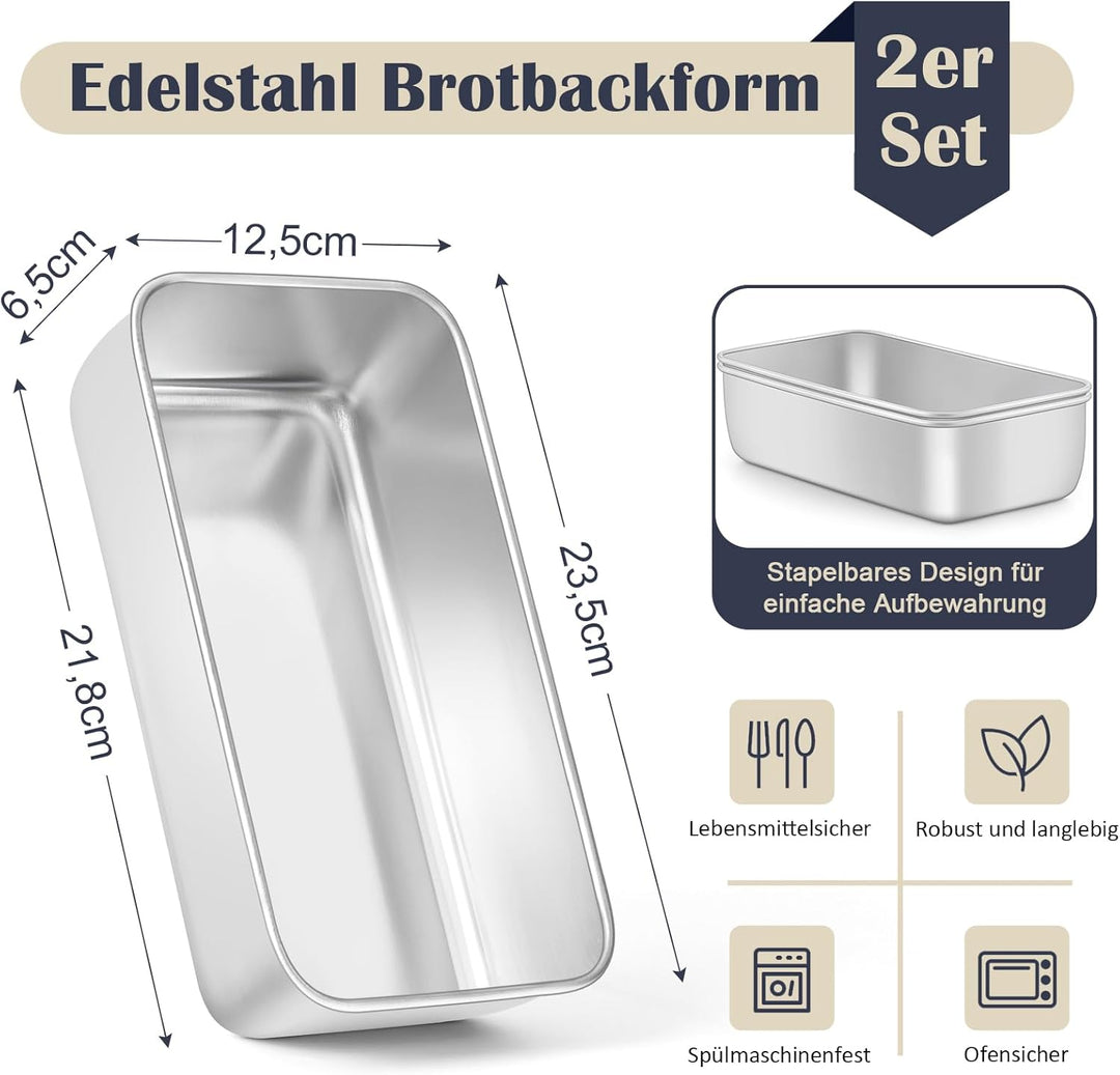 Onader Brotbackform 2er-Set, Edelstahl Rechteckig Toastbrot Backform Kastenform Perfekt für Brot und