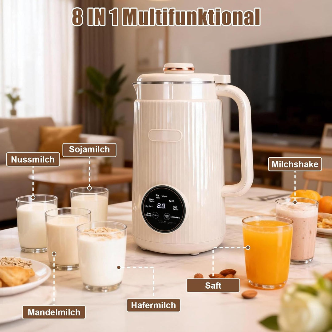 8 in 1 Nussmilchmaschine, 1200ml Automatische Sojamilchmaschine mit Temperaturregelung, 12 Klingen,