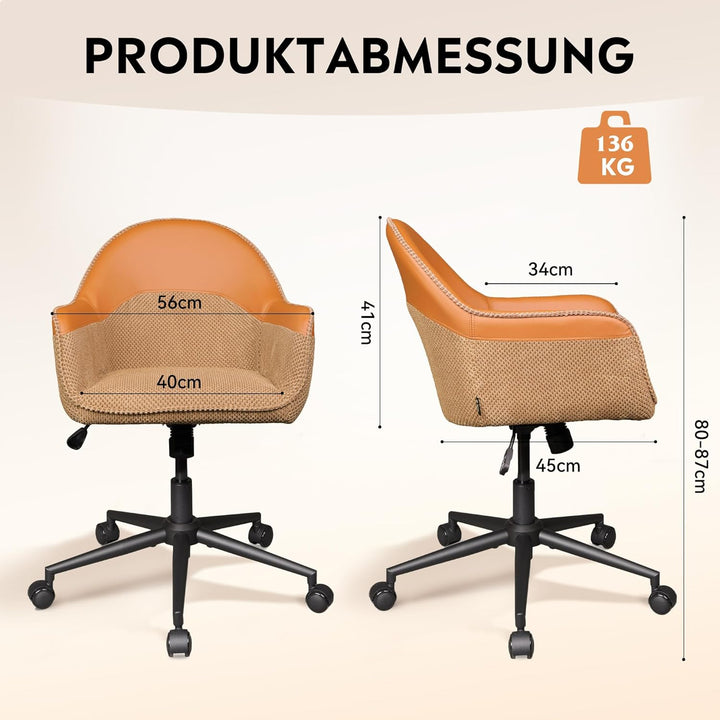 DEVAISE Homeoffice Stuhl, Ergonomischer Schminktischstuhl mit 9 cm Kissen, neigbar bis 105°, höhenve